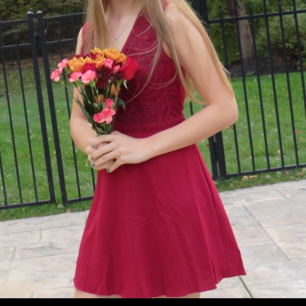 Lulu’s wine Skater Lace Dress homecoming